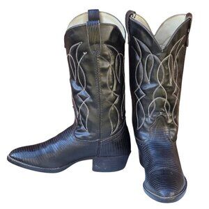 Vintage Bronco Cowboy Boots Mens 9.5 D Lizard Print Western Wear Vegan Friendly